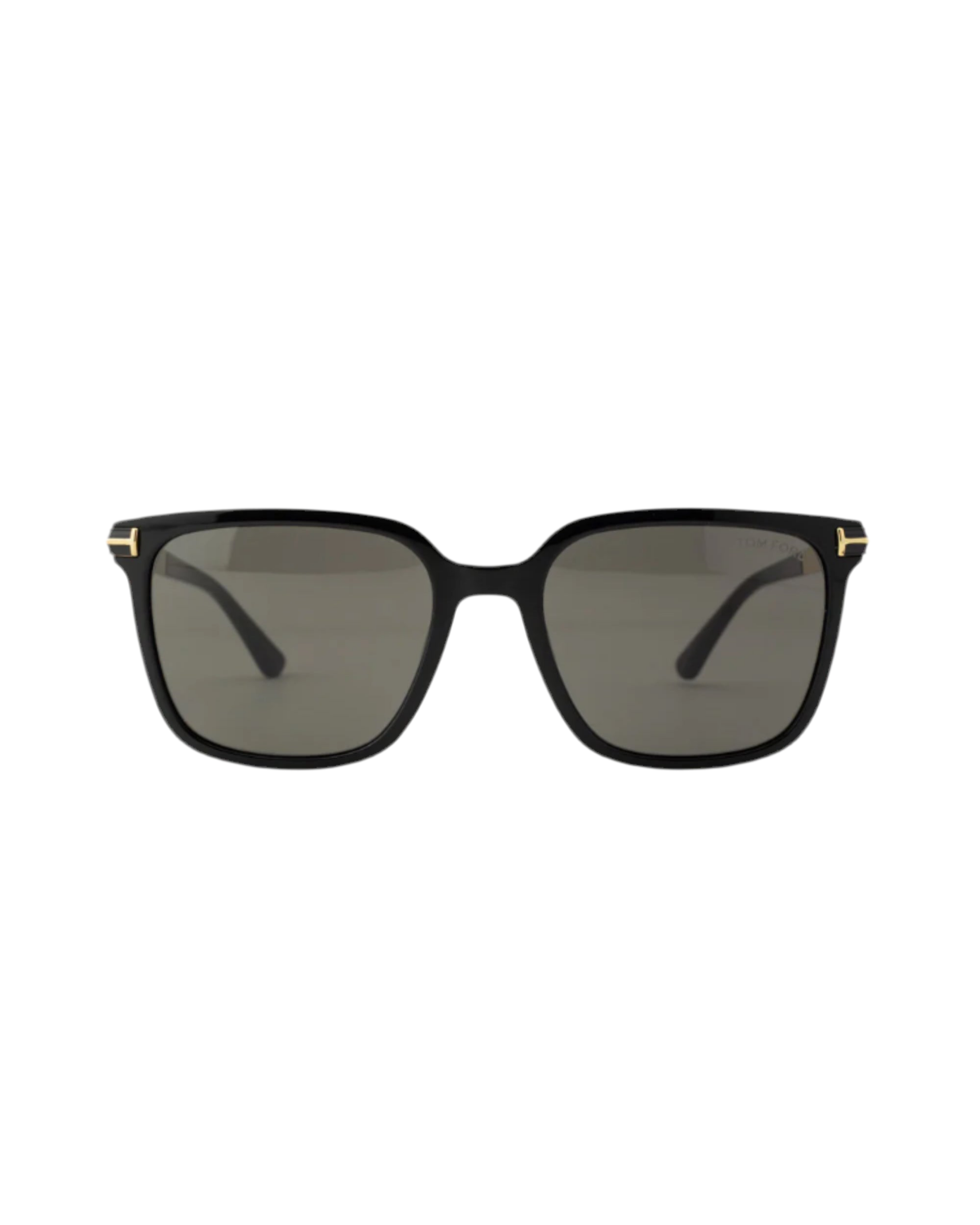 ★TOM FORD Tom Ford 185 Oversized Square – Black & Gold T-Logo, Grey Lenses
