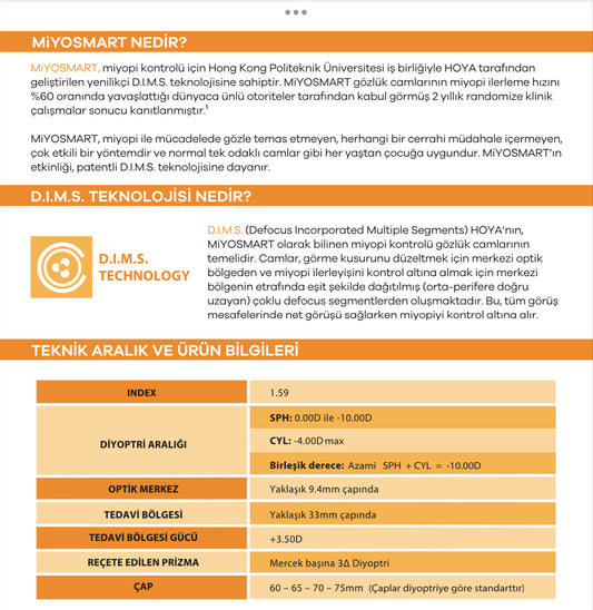 Hoya Miyosmart Çocuklarda Miyopi Kontrol Camı