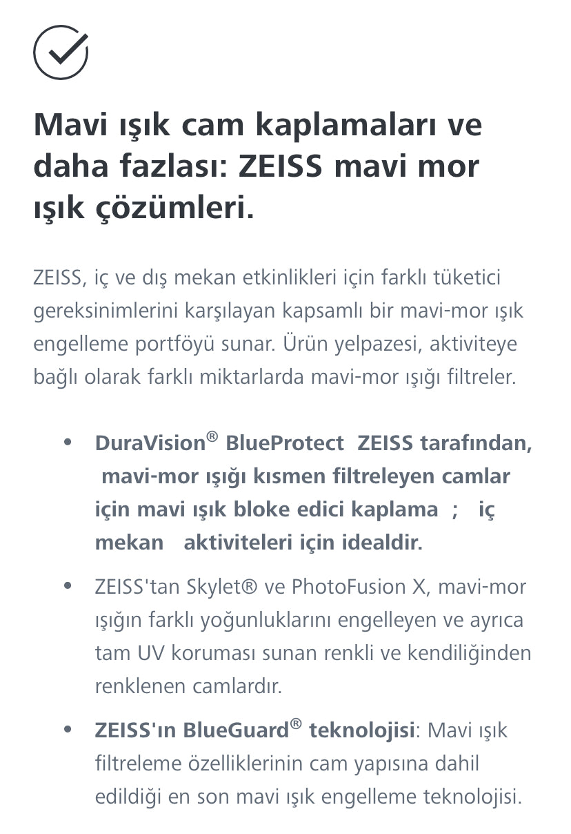 Zeiss Tek Odaklı Sferik Özel Üretim Camlar