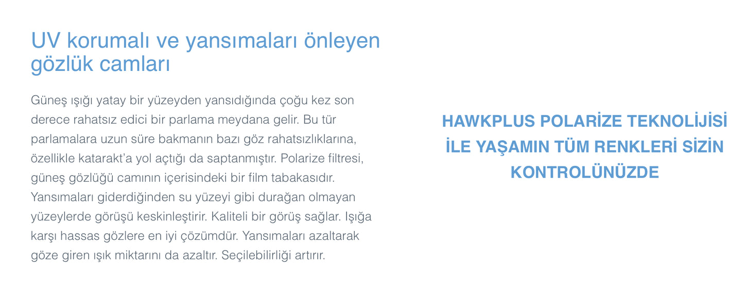 Hawkplus Polarize Tek Odaklı Camlar