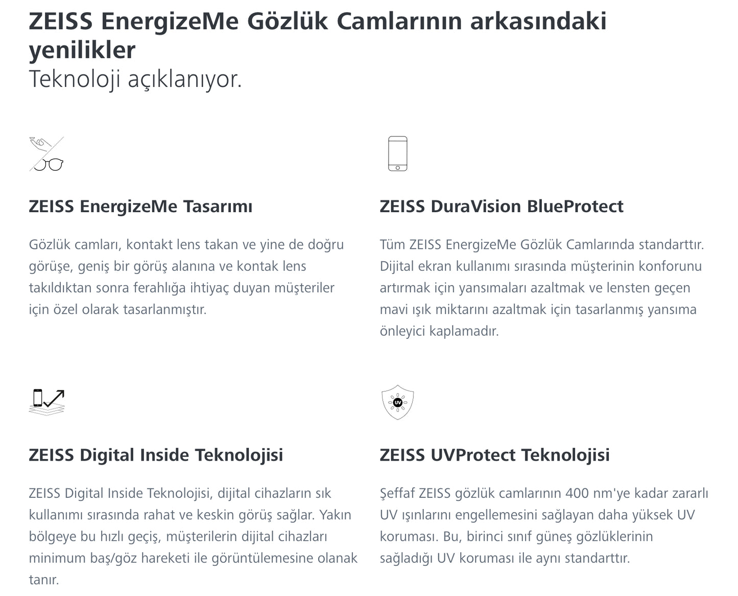 Zeiss EnergizeMe Tek Odaklı Camlar