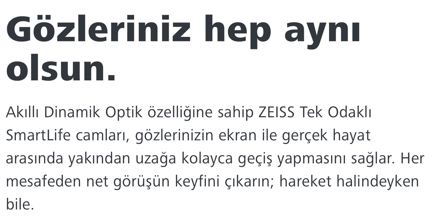 Zeiss SmartLife Individual 3 Akıllı Tek Odaklı Cam