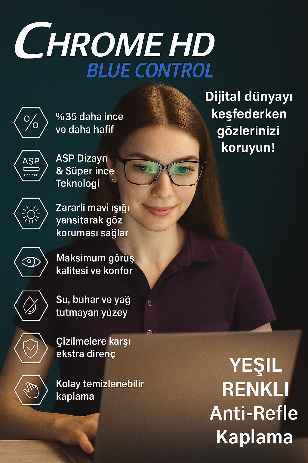 1.56 Chrome HD Blue Control Yeşil Antirefle