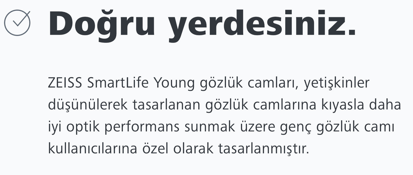 Zeiss SmartLife Young Çocuklar için özel Cam