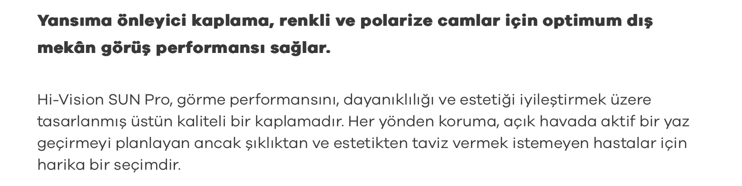 Hoya 1.5 & 1.6 HV-Sun Pro Yurtdışı Stok Camlar